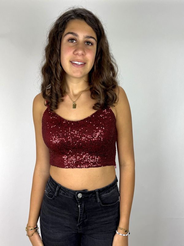 Rode Pailletten Crop Top