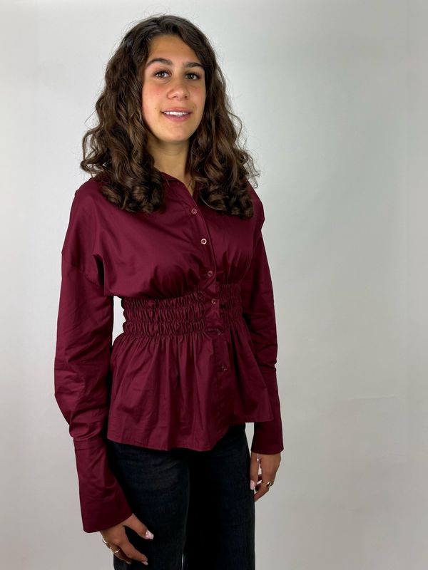 Burgundy Blouse met Elastische Taille
