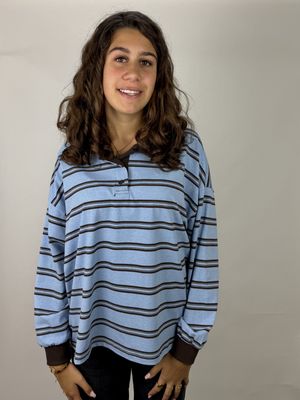 Lange Mouwen Polo – Blue Brown Stripe