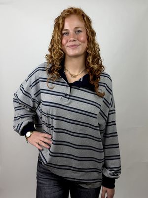 Lange Mouwen Polo – Grey Blue Stripe