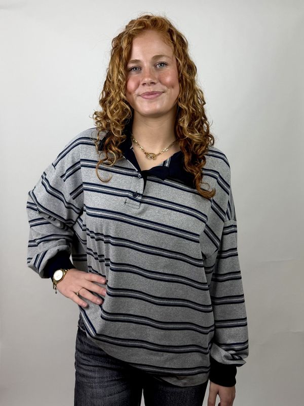 Lange Mouwen Polo – Grey Blue Stripe