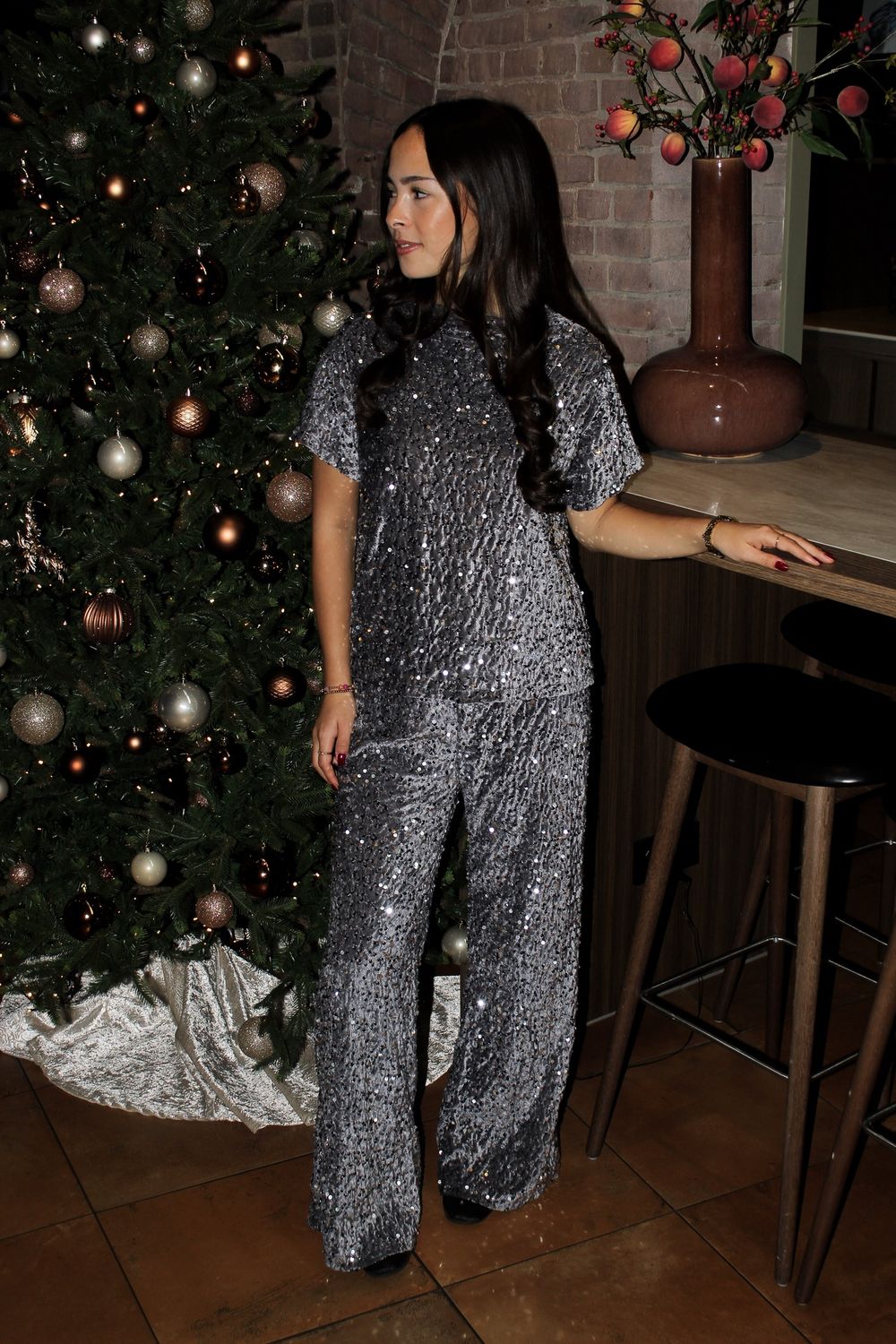 Silver Fluwelen Paillettenbroek