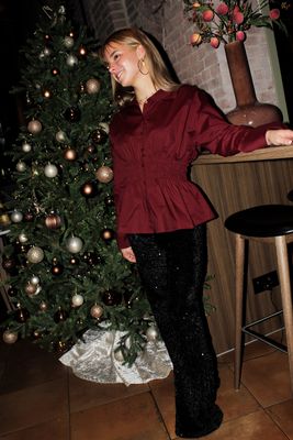 Burgundy Blouse met Elastische Taille
