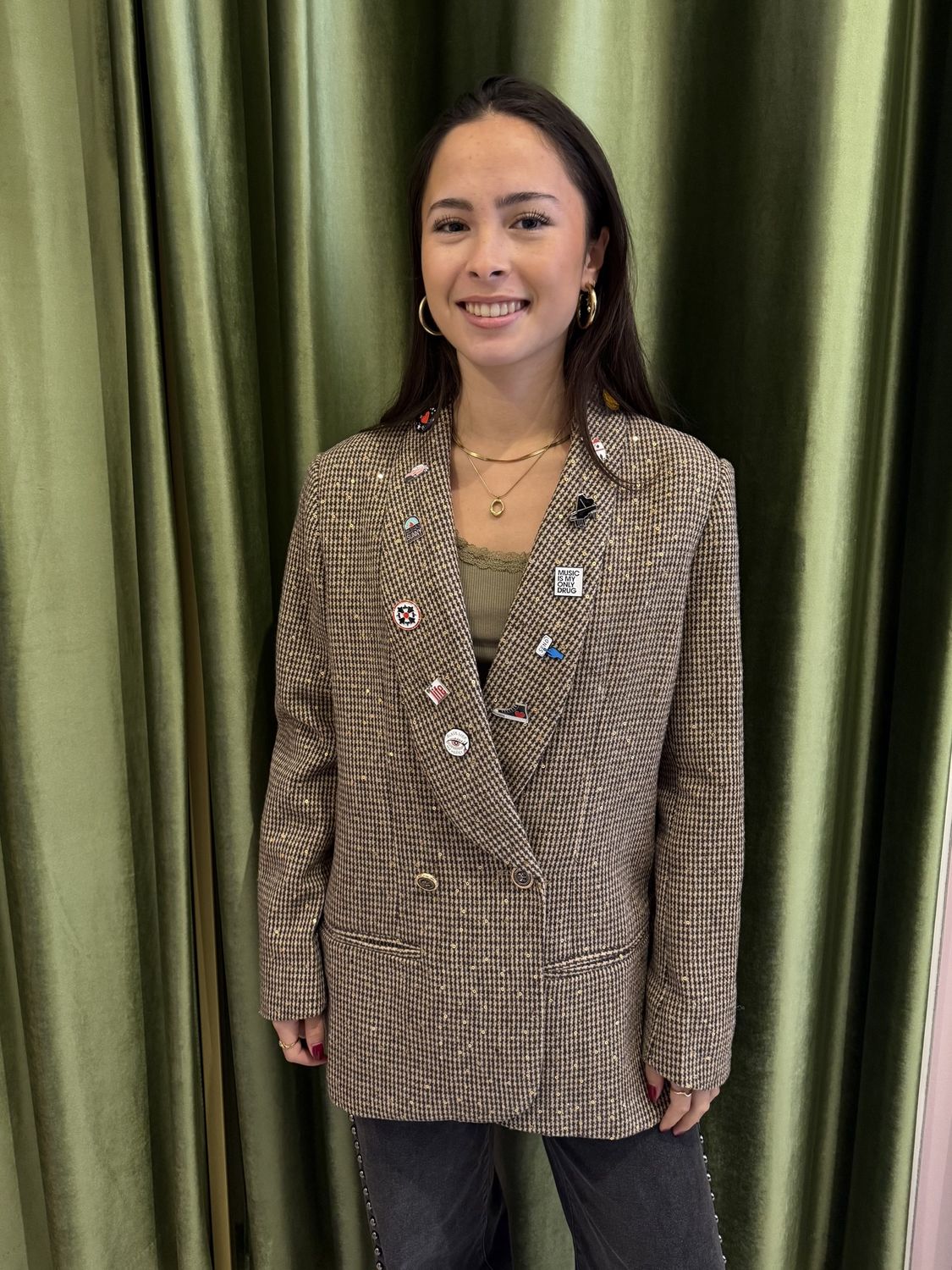 Blazer Ruit Met Gouden Pailletten