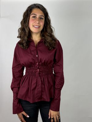 Burgundy Blouse met Elastische Taille