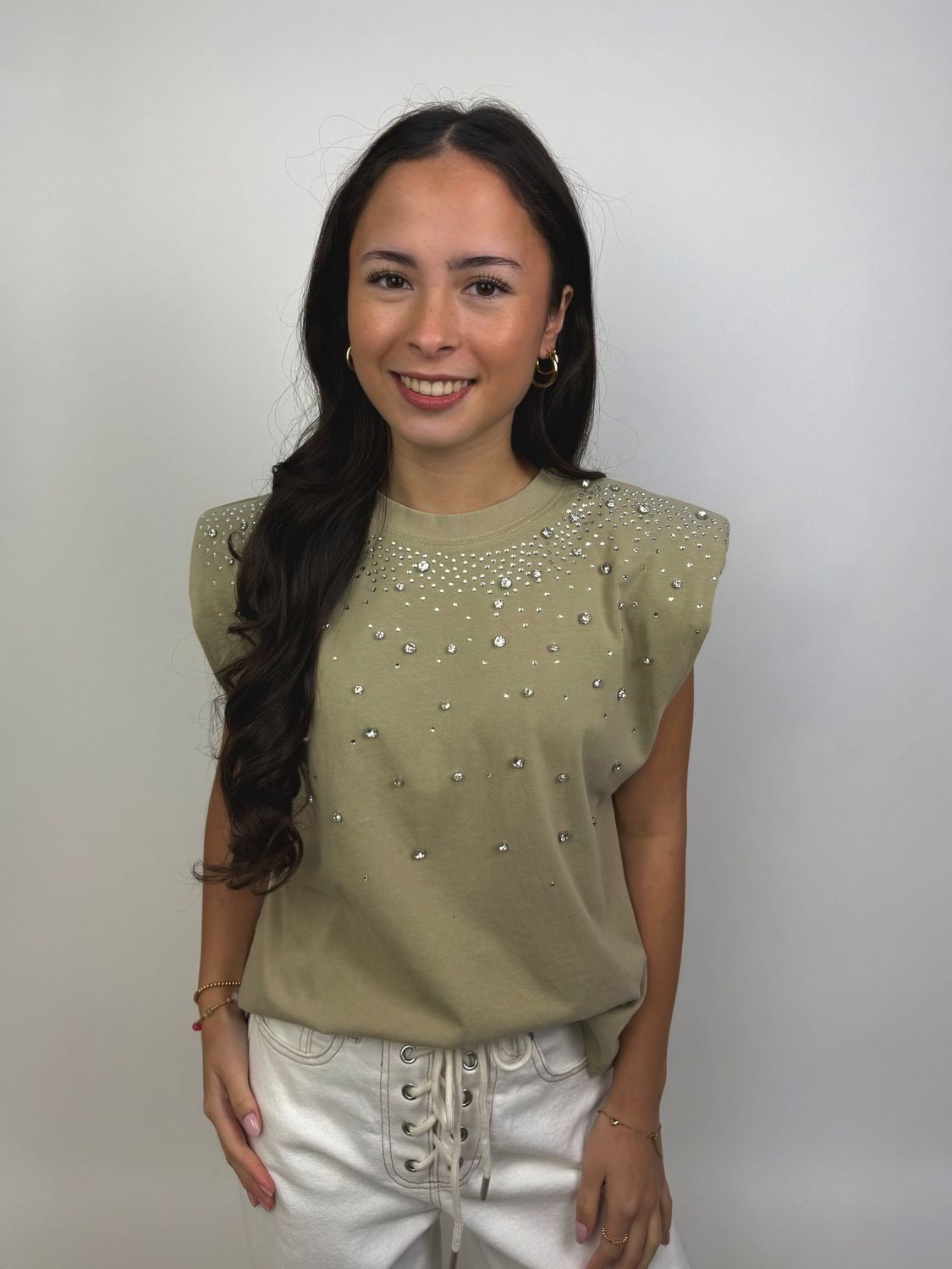 Beige Top met Diamanten