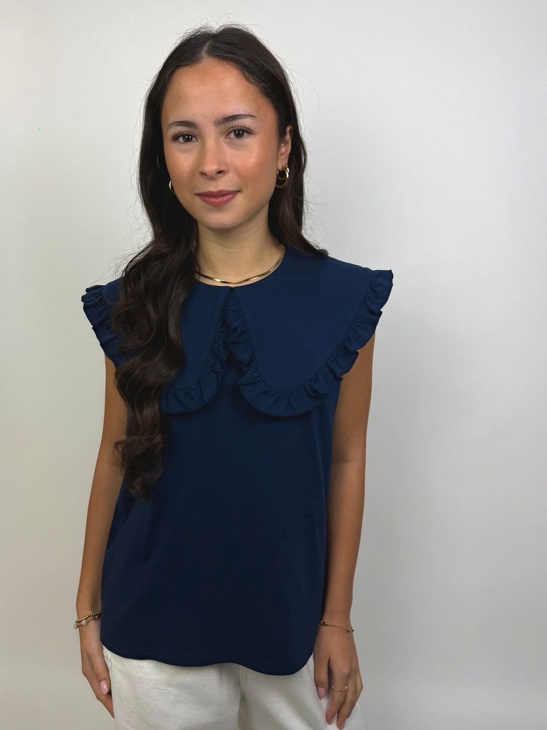 Top met Grote Kraag Navy