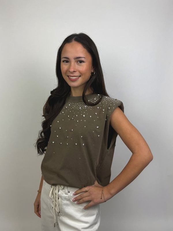 Kaki Top met Diamanten