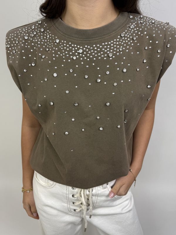Kaki Top met Diamanten