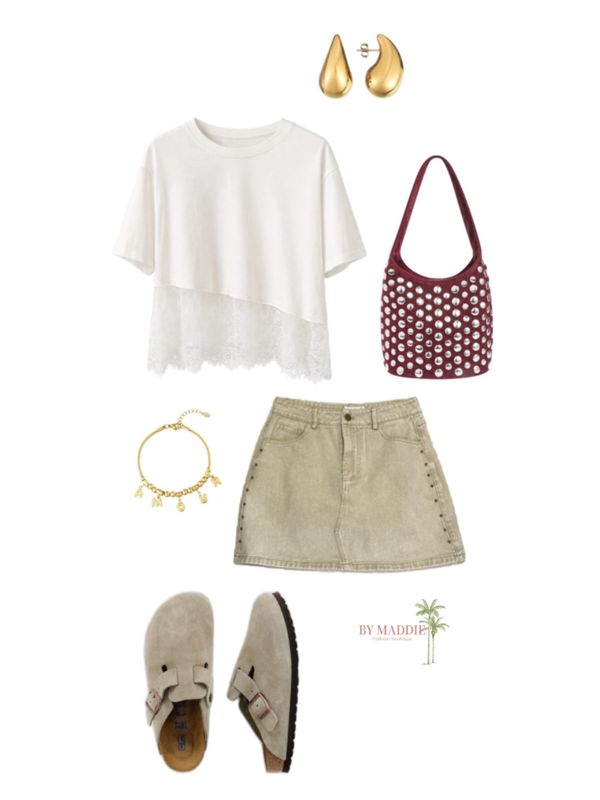 Denim Beige Studs Rok