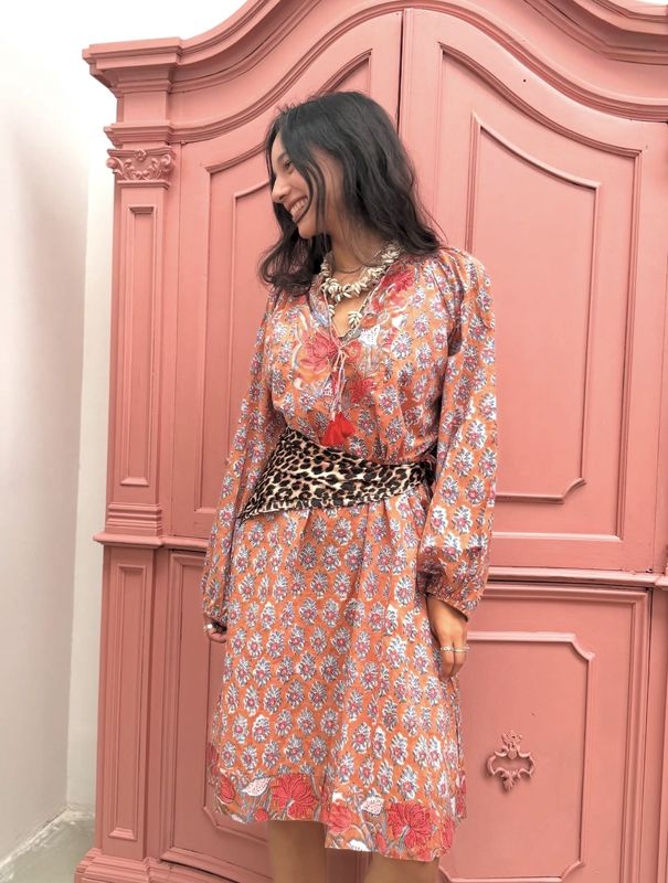 Blockprint Jurk Lang Terracotta
