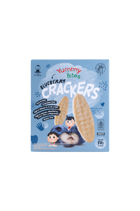 يامي بايتس - مقرمشات الأرز بنكهة التوت الأزرق  الوزن الصافي 50 غرام 24 قطعة