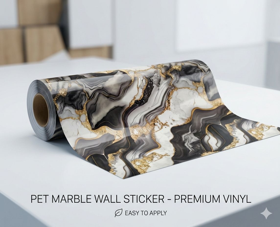 PET MARBLE WALL STICKER - Royal Black Gold Marble
