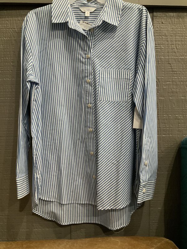 Time and Tru Blue And White Striped Long Sleeve Button Down Shirts sz 4-6