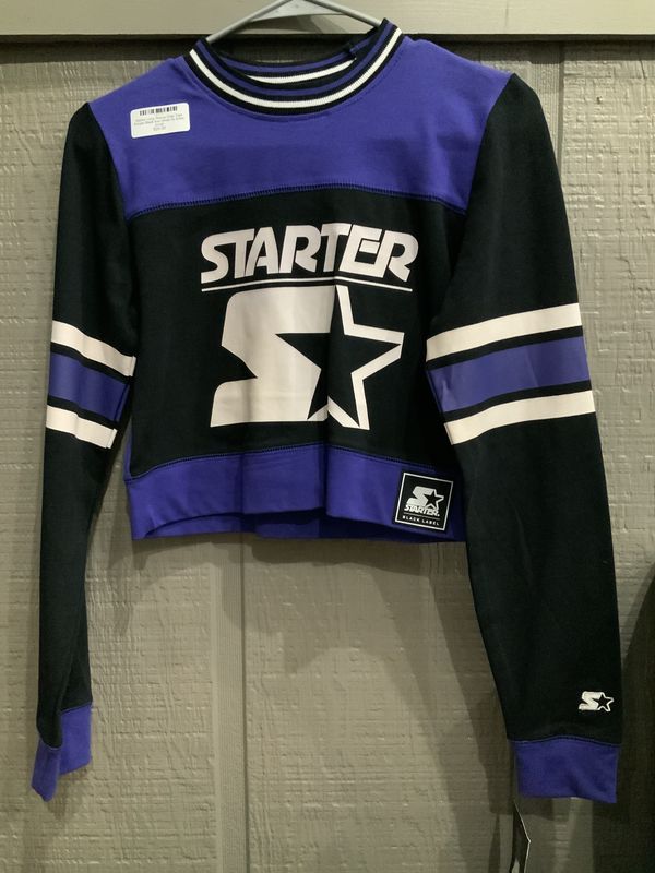 Starter Long Sleeve Crop Tops Purple Black And White Sz Extra Small