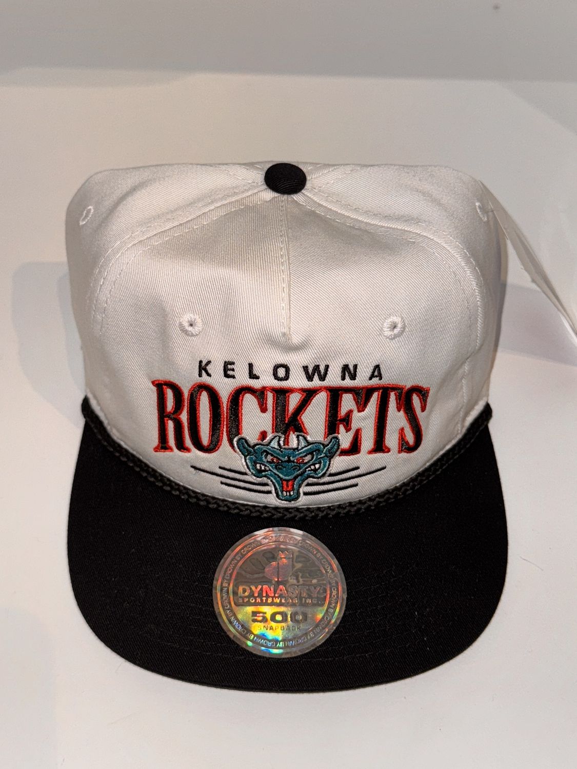 Club Arch White Hat with Black Brim and Rope