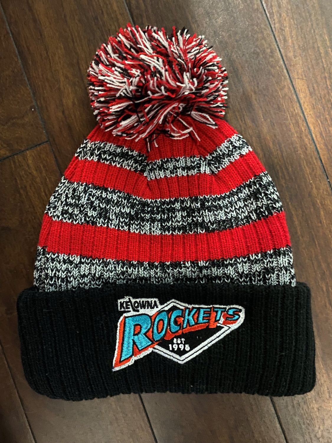 Black &amp; White Heather / Red Stripe Toque - Retro Logo