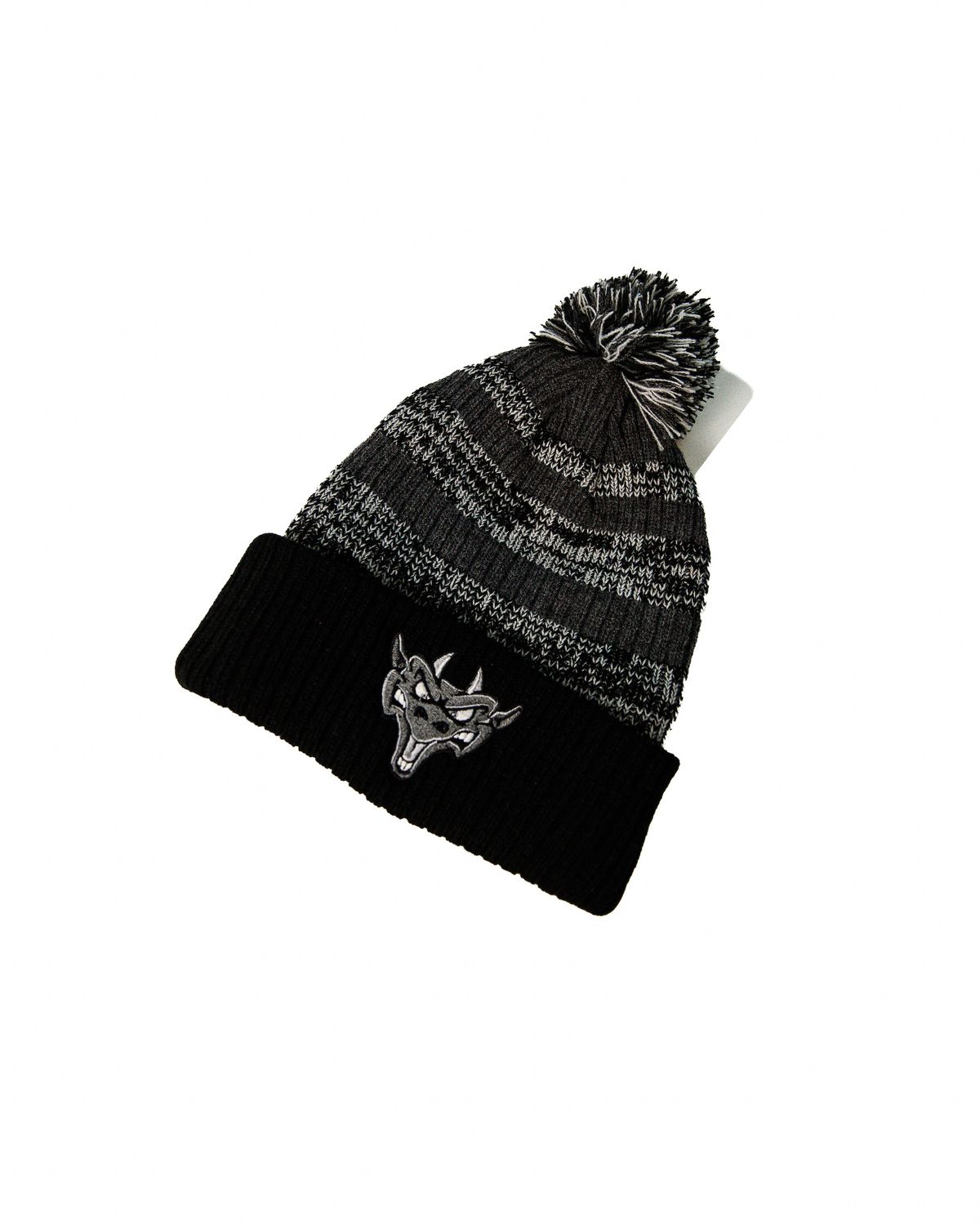 Black &amp; White Heather / Charcoal Stripe Toque - Oggy Logo