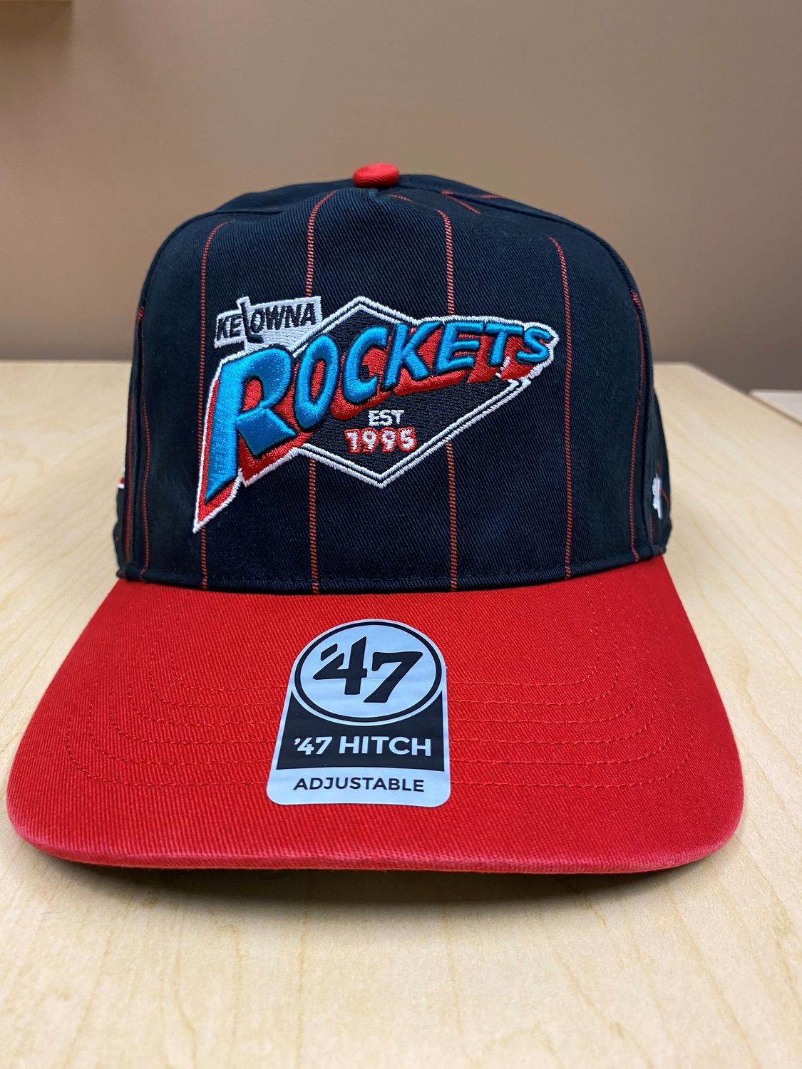 Pinstripe Hat - Black/Red Strips &amp; Brimk - Retro Logo
