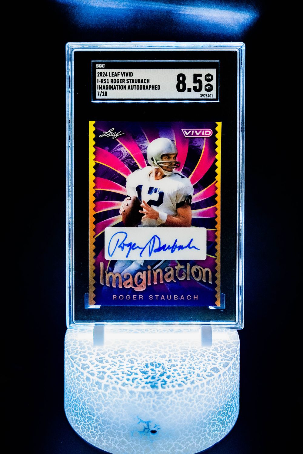 2024 Leaf Vivid Imagination Autographed Staubach (SN: 7/10) #I-RS1 (SGC Card NM-MT+ 8.5, SGC: #3976701)