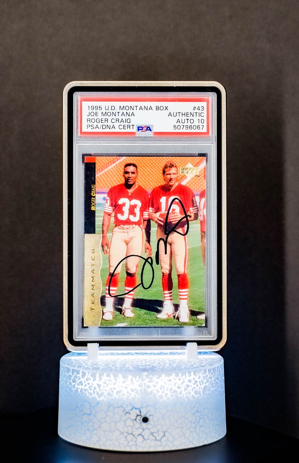 1995 U.D. Montana Box - Joe Montana, Roger Craig #43 (PSA GEM MT 10 Auto Grade PSA: #50796067)