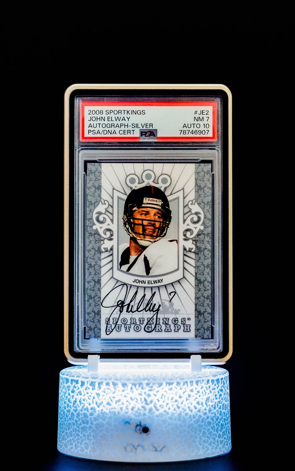 2008 Sportskings Autographed SIlver John Elway #A-JE2 (PSA Card NM 7, Auto 10 PSA: #78746907)