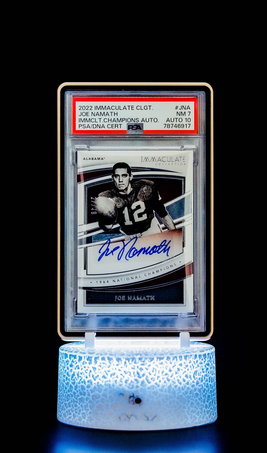 2022 Immaculate Collegiate Immaculate Champions Autographs Joe Namath (SN: 27/49) #IC-JNA (PSA Card NM 7, Auto 10 PSA: #78746917)
