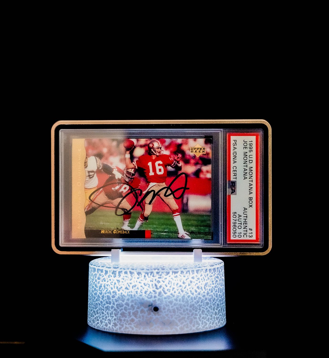 1995 Upper Deck Heroic Combacks Joe Montana Auto #13 (PSA GEM MT 10 Auto Grade PSA: #50796050)