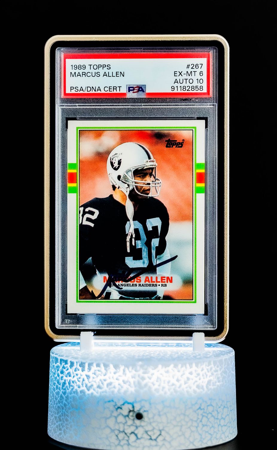 1989 Topps Marcus Allen Auto #267 PSA Card EX-MT 6, Auto 10 (POP 1)
