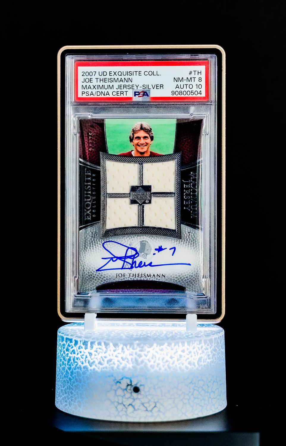 2007 UD Exquisite Collection Maximum Jersey Silver Joe Theismann #XXL-TH (SN: 34/75) PSA Card NM-MT 8, Auto 10 (POP 1)