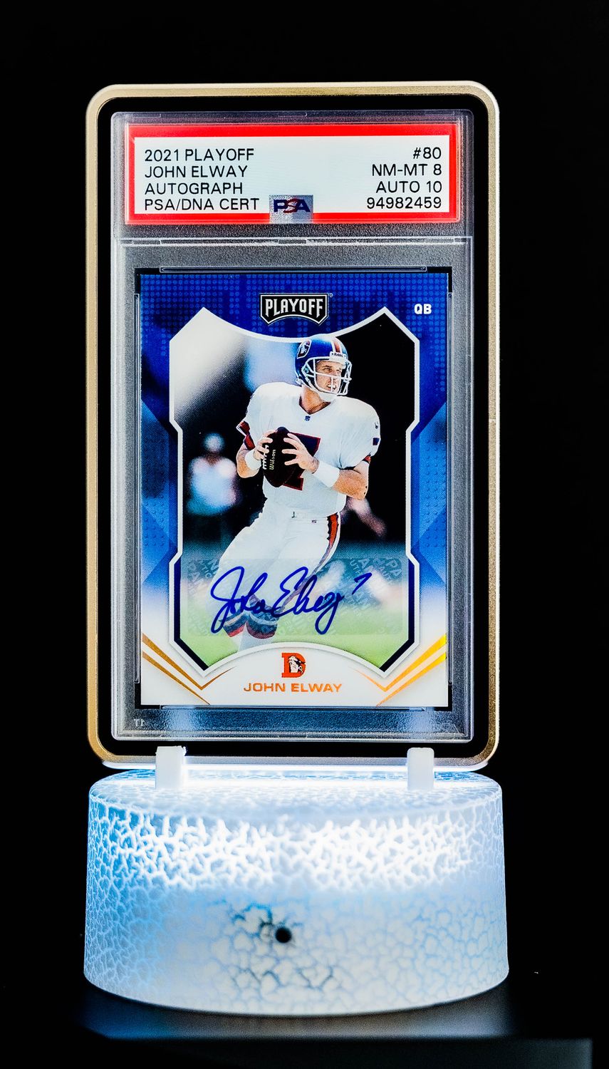 2021 Playoff Autographs John Elway #80 PSA Card NM-MT 8, Auto 10 (POP 1 – Higher POP = 2)