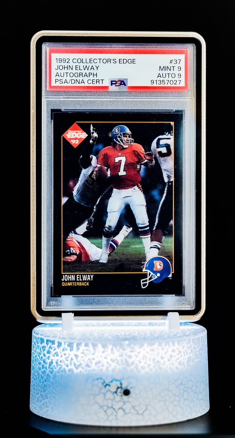 1992 Collectors Edge Autograph John Elway #37 PSA Card Mint 9, Auto 9 (POP 3)