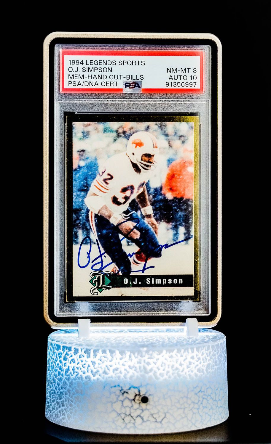 1994 Legends Sports Mem-Hand Cut Bills Auto O.J. Simpson #No Number PSA Card NM-MT 8, Auto 10 (POP 3)