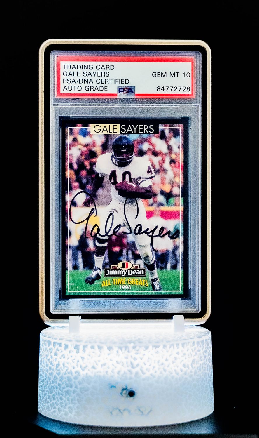 1996 Jimmy Dean All Time Greats Gale Sayers Auto # No Number (PSA GEM MT 10 Auto Grade PSA: #84772728)