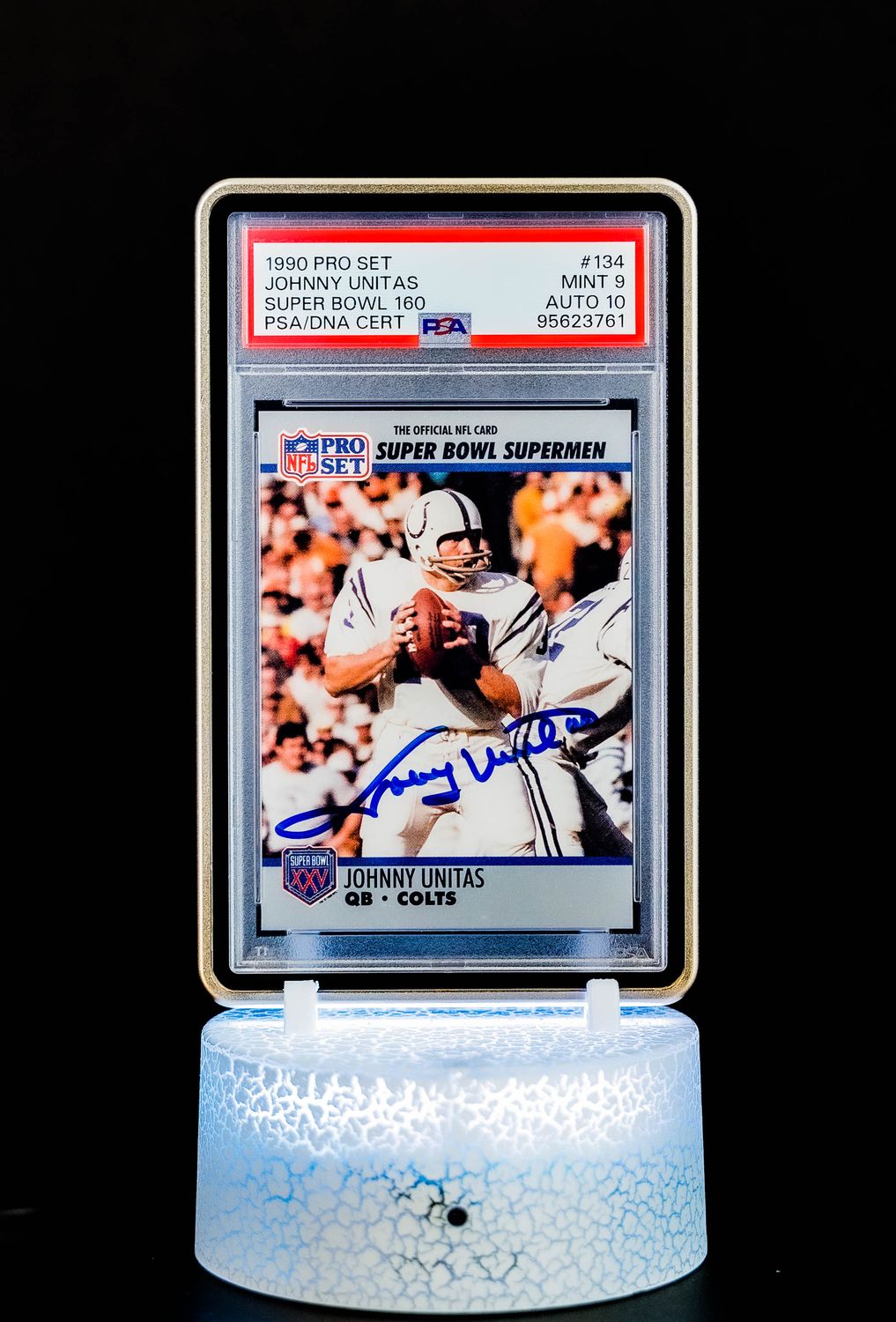 1990 Pro Set Super Bowl XXV Johnny Unitas #134 (PSA Card Mint 9, Auto 10: PSA #95623761) (POP 1)