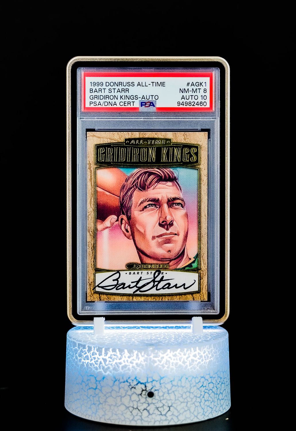 1999 Donruss All-Time Gridiron Kings Auto Bart Star (SN: 0461/1000) #AGK1 (PSA Card NM-MT 8, Auto 10 PSA: #94982460) (POP 3 - Higher POP = 2)
