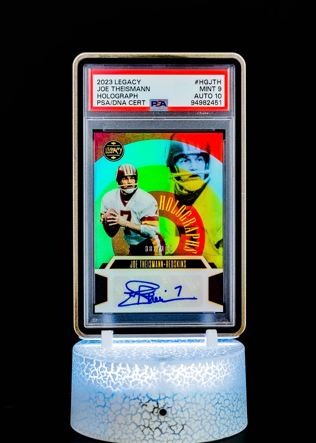 2023 Legacy Holograph Joe Theismann (SN: 087/100) #HGJTH (PSA Card Mint 9, Auto 10 PSA: #94982451) (POP 2)