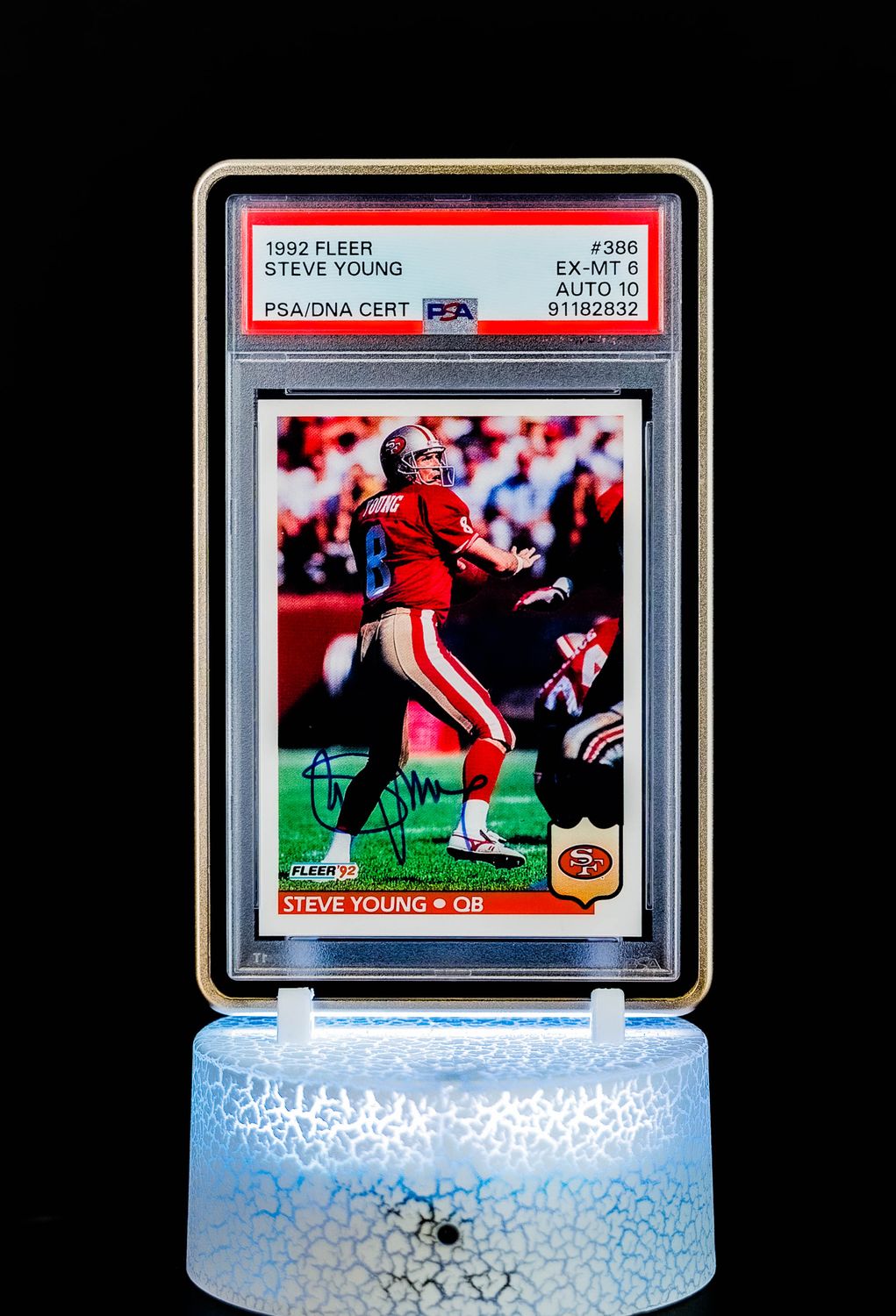 1992 Fleer Steve Young #386 (PSA Card EX-MT 6, Auto 10 PSA: #91182832) (POP 1)