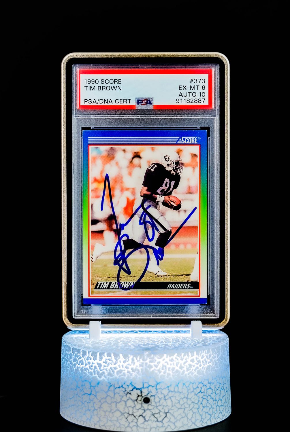 1990 Score Tim Brown #373 PSA EX-MT 6, Auto GEM MT 10 (POP 1)