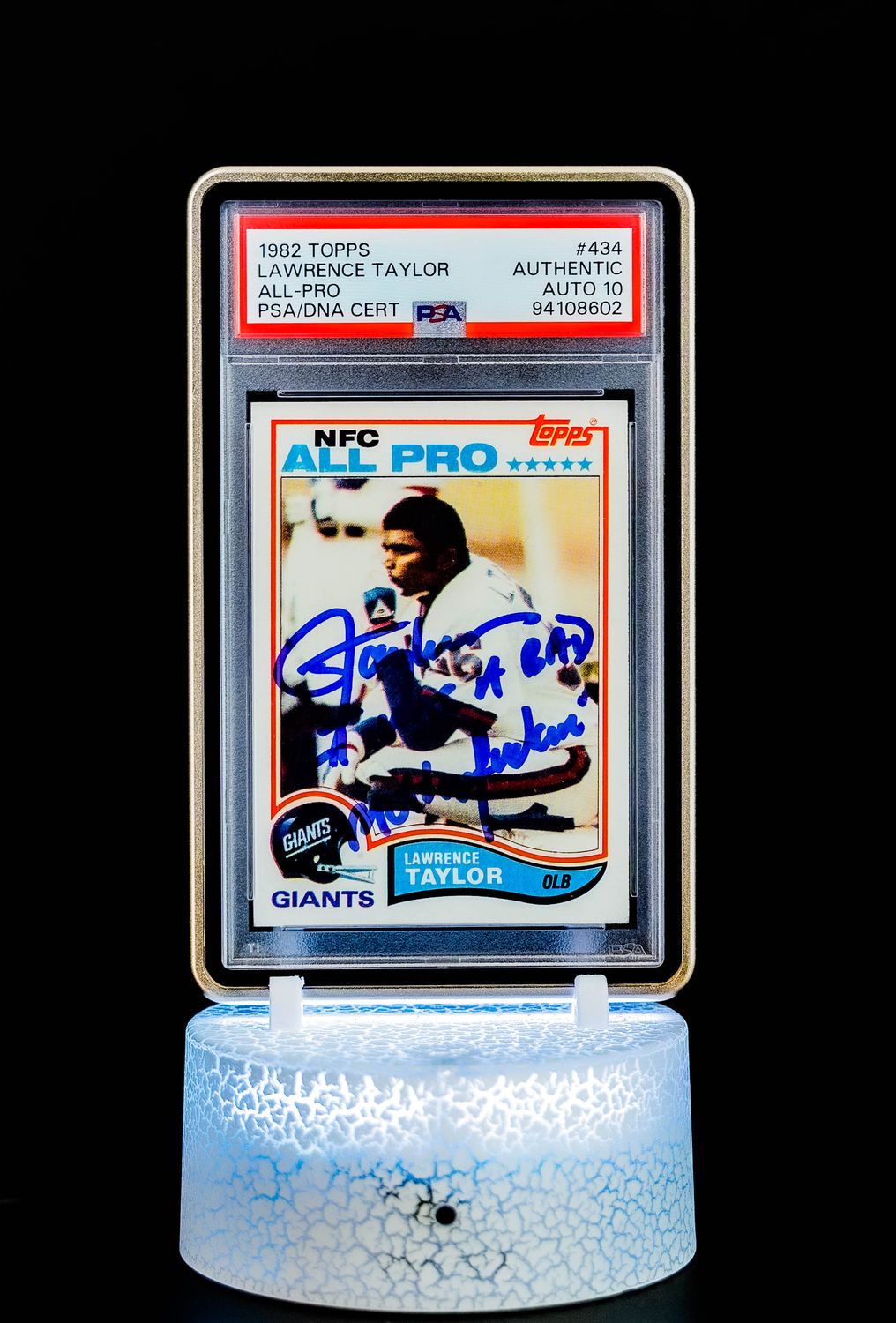 1982 Topps All-Pro Lawrence Taylor #434 (Inscribed Bad Motherfucker) (PSA Authentic Auto 10 PSA: #94108602)