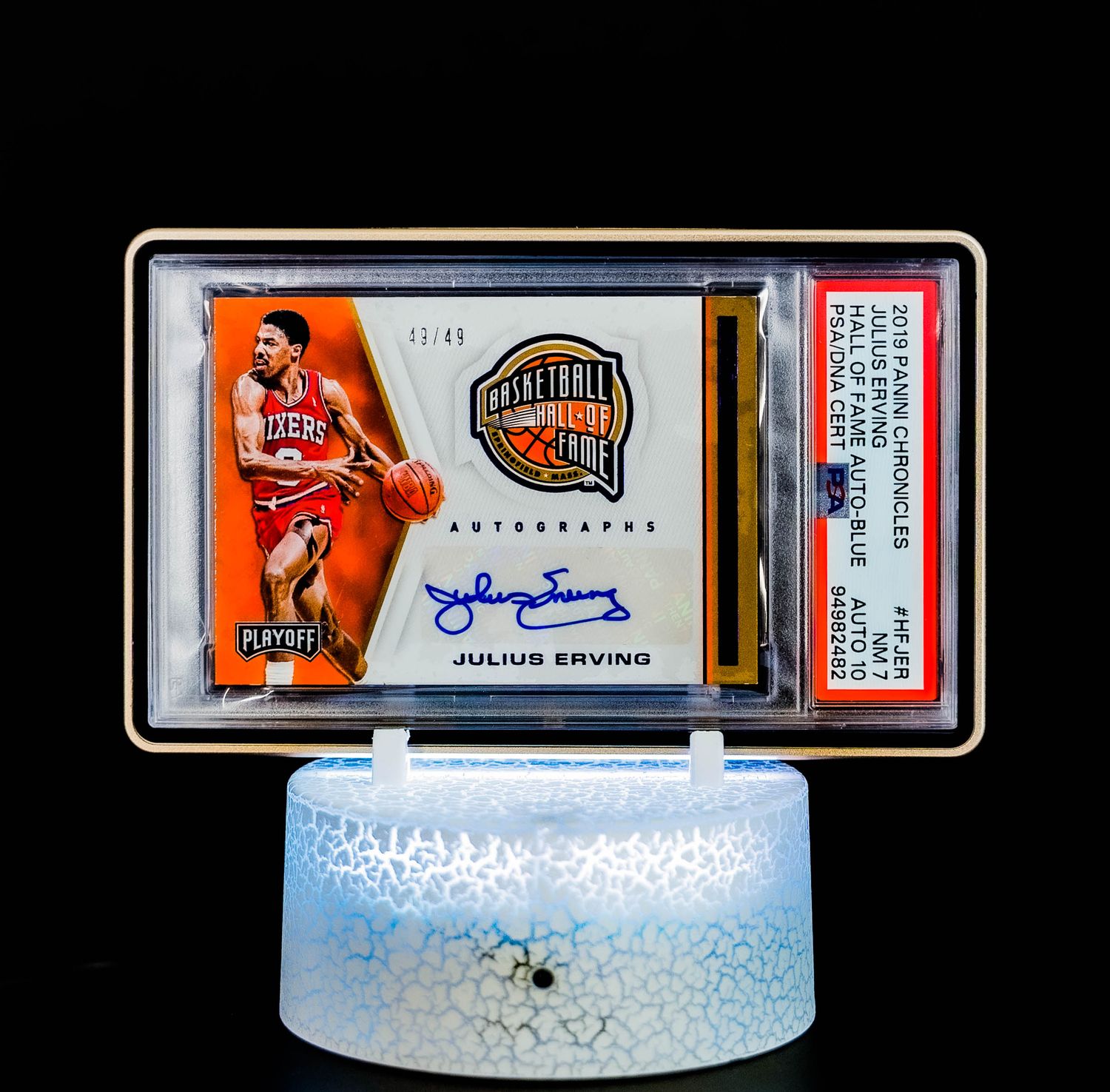 2019 Panini Chronicles Hall of Fame Auto-Blue Julius Erving (SN: 49/49) #HFJER (PSA Card NM 7, Auto 10 PSA: #94982482) (POP 1)
