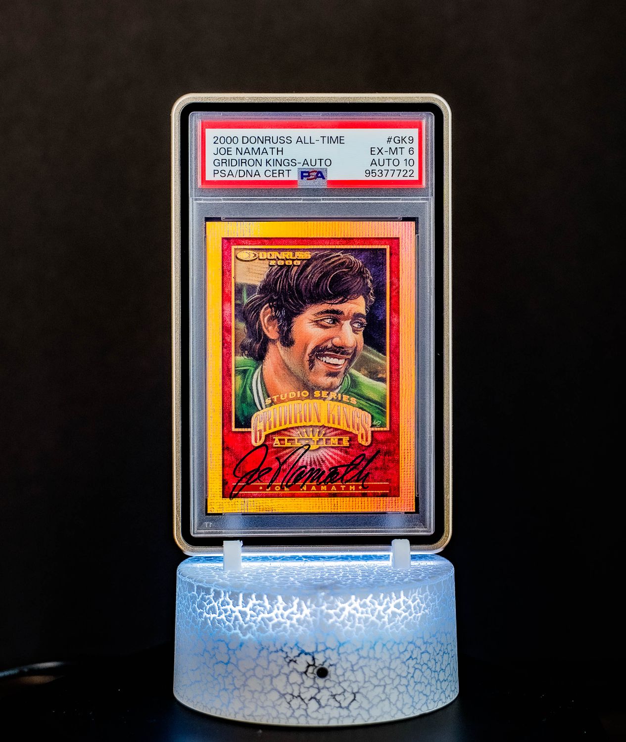 2000 Donruss All-Time Gridiron Kings Auto Joe Namath (SN: 081/250) #GK9 (PSA Card EX-MT 6, Auto 10 PSA: #95377722)  (POP 3 - Higher POP = 1)