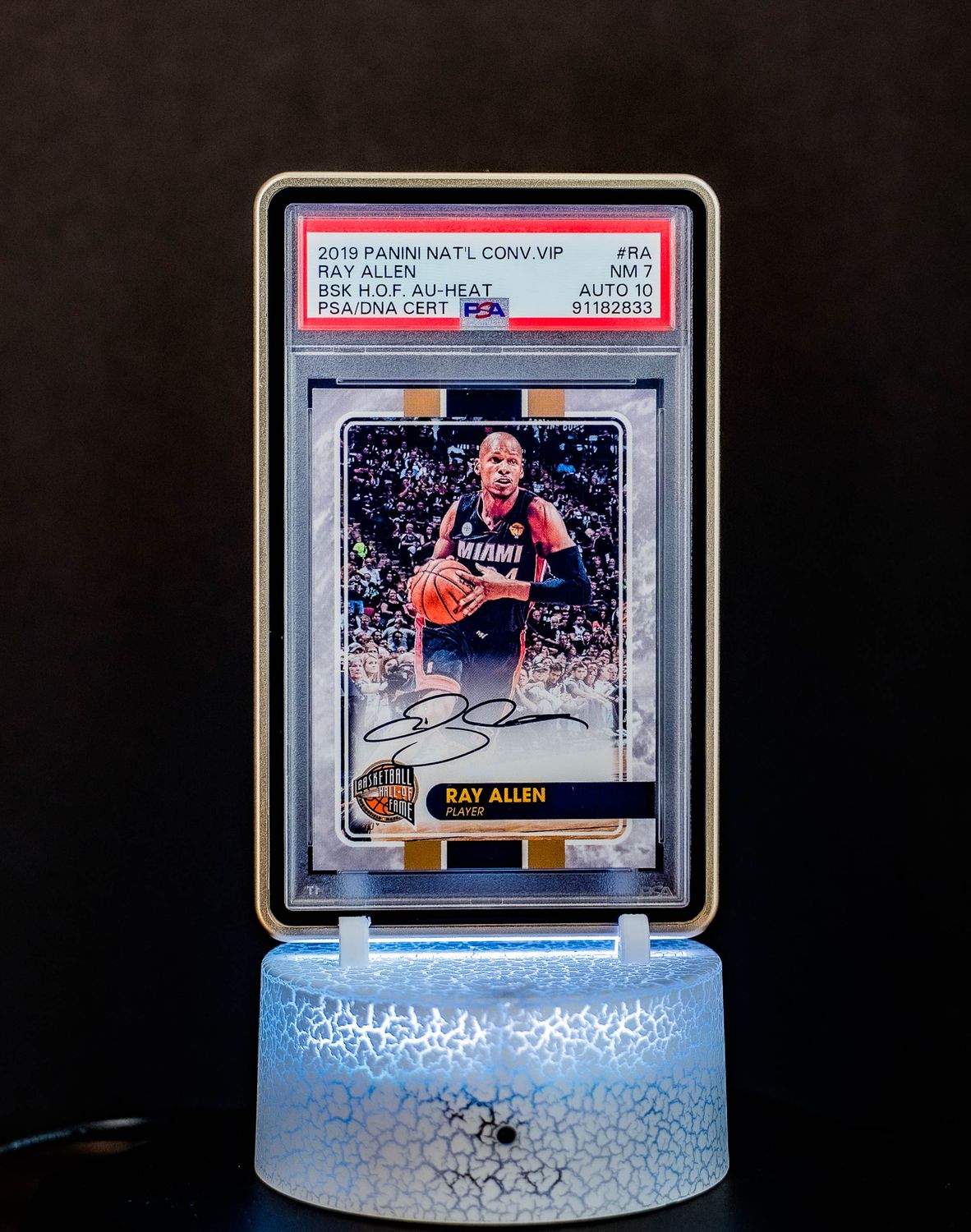 2019 Panini National Convention VIP Basketball H.O.F. AU-Heat Ray Allen #RA (PSA Card NM 7, Auto 10 PSA: #91182833) (POP 1)