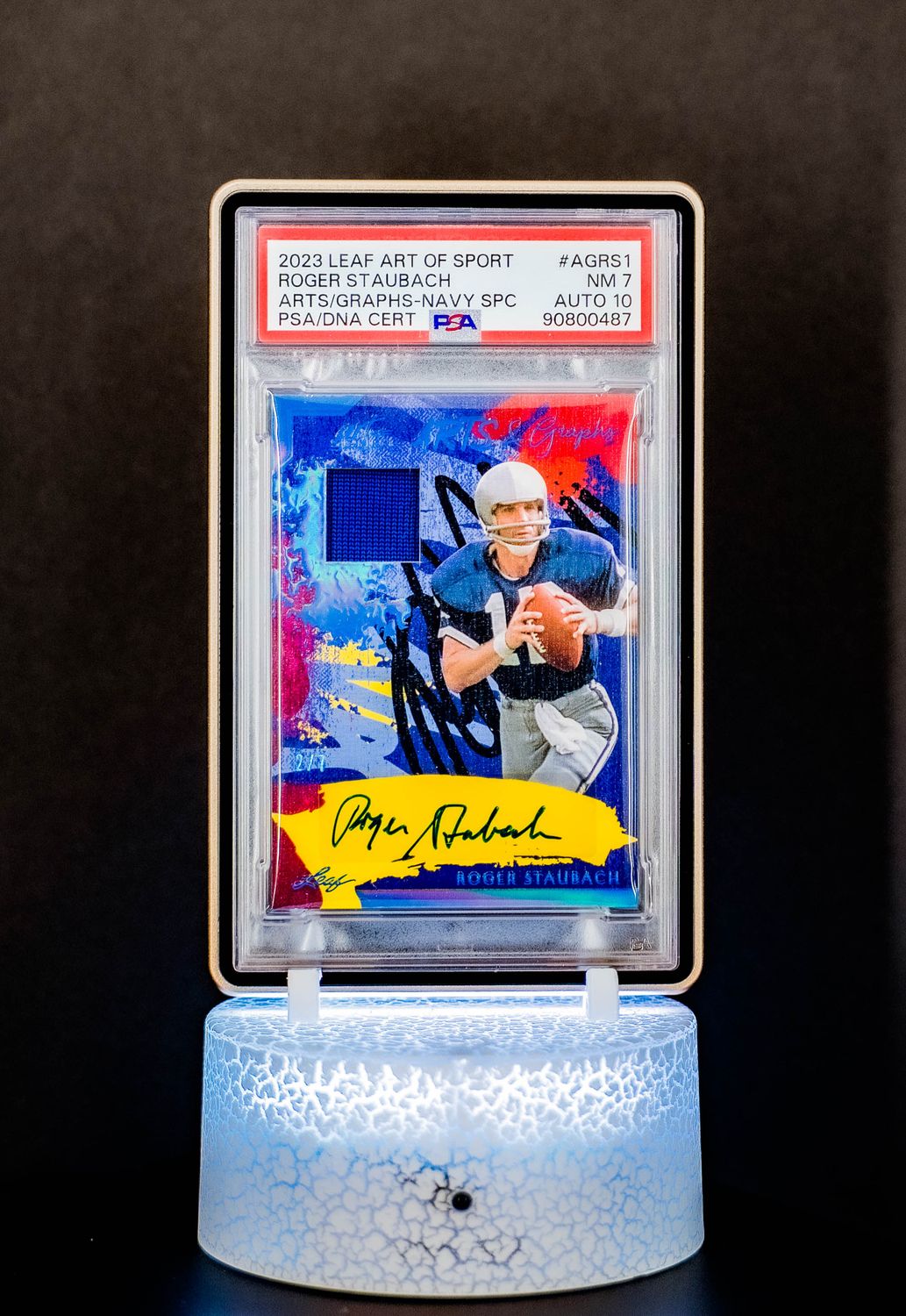 2023 Leaf Art of Sport Arts Graphics Navy Spc Roger Staubach #AGRS1 (PSA Card NM 7, Auto 10 PSA: #90800487)  (POP 1)