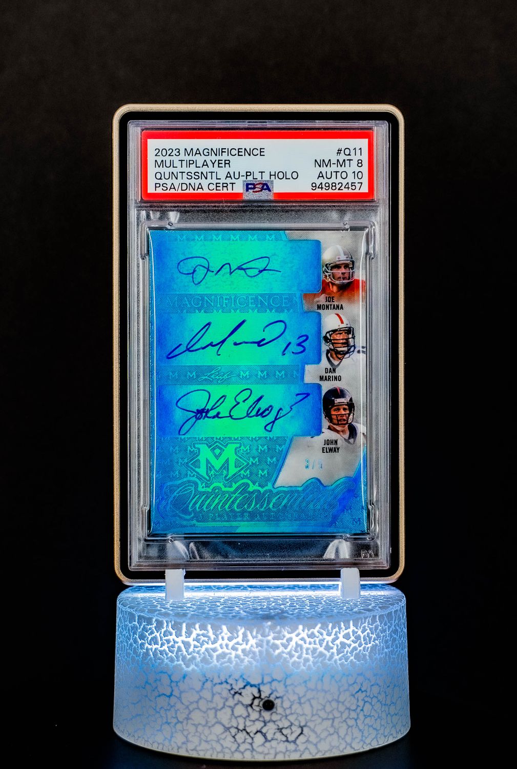 2023 Magnificence Quintessential Autographs Plt Holo Montana, Marino, Elway, Bradshaw, Staubach (SN: 3/5) #Q11 (PSA Card NM-MT 8, Auto 10 PSA: #94982457) (POP 1)