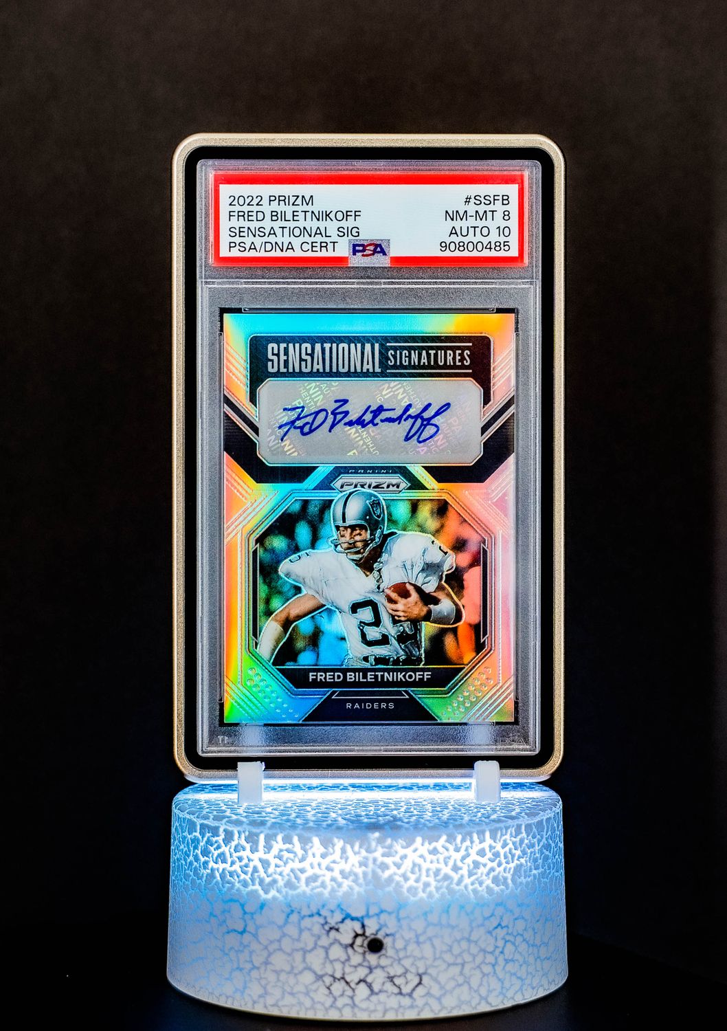 2022 Prizm Sensational Signatures Fred Biletnikoff (SN: 44/99) #SSFB (PSA Card NM-MT 8, Auto 10 PSA: #90800485) (POP 1 - Higher POP = 2)