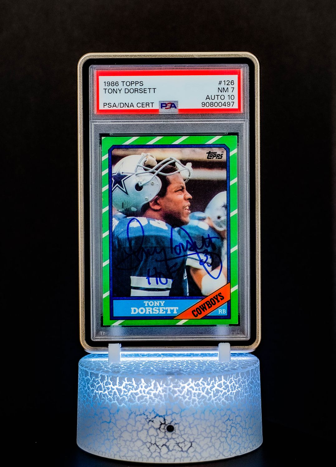 1986 Topps Tony Dorsett #126 (PSA Card NM 7, Auto 10 PSA: #90800497) (POP 3)
