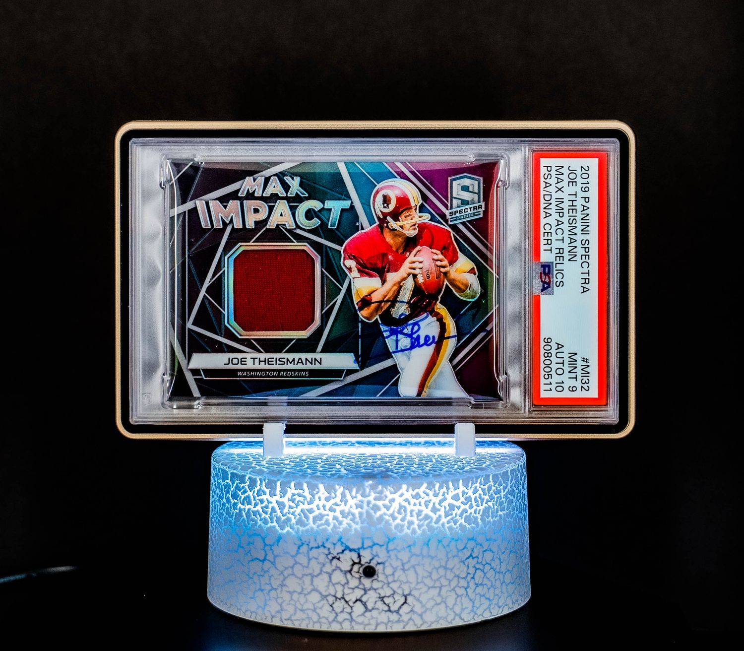 2019 Panini Spectra Max Impact Relics Joe Theismann (SN: 118/199) #MI32 (PSA Card Mint 9, Auto 10 PSA: #90800511) (POP 1)