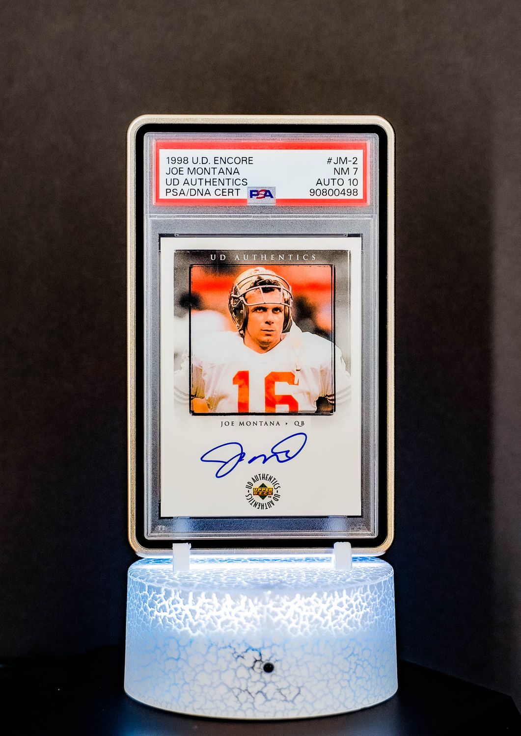 1998 U.D. Encore UD Authentics Joe Montana #JM-2 (PSA Card NM 7, Auto 10 PSA: #90800498) (POP 2 - Higher POP = 14)