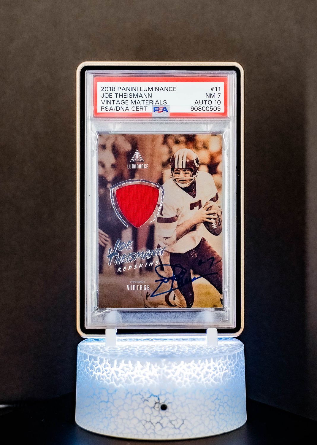 2018 Panini Luminance Vintage Materials Joe Theismann #11 (PSA Card NM 7, Auto 10 PSA: #90800509)  (POP 1)